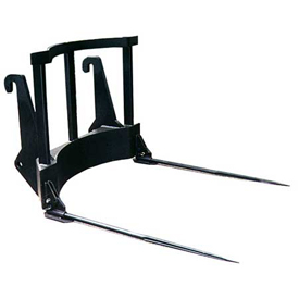 Fork for round bales with two fixed teeth